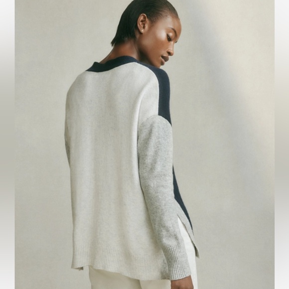 NWOT- White Company Colorblock Boyfriend Cardigan - Alpaca - large - grey/blue - Picture 5 of 11